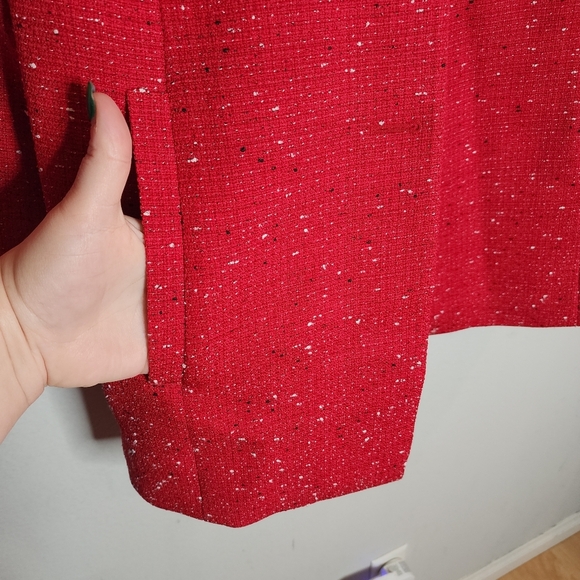 Mary Kay Red Tweed Button Jacket Long Blazer Mock Neck Size Medium Tall - Picture 13 of 16